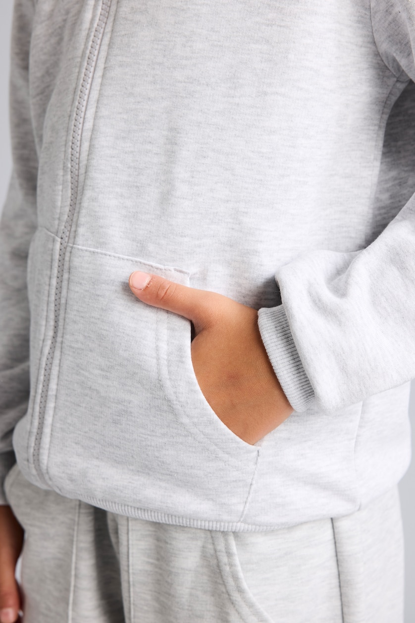 FILLES Gris Clair Sweat à capuche épais basique à fermeture zippée et poche kangourou pour fille