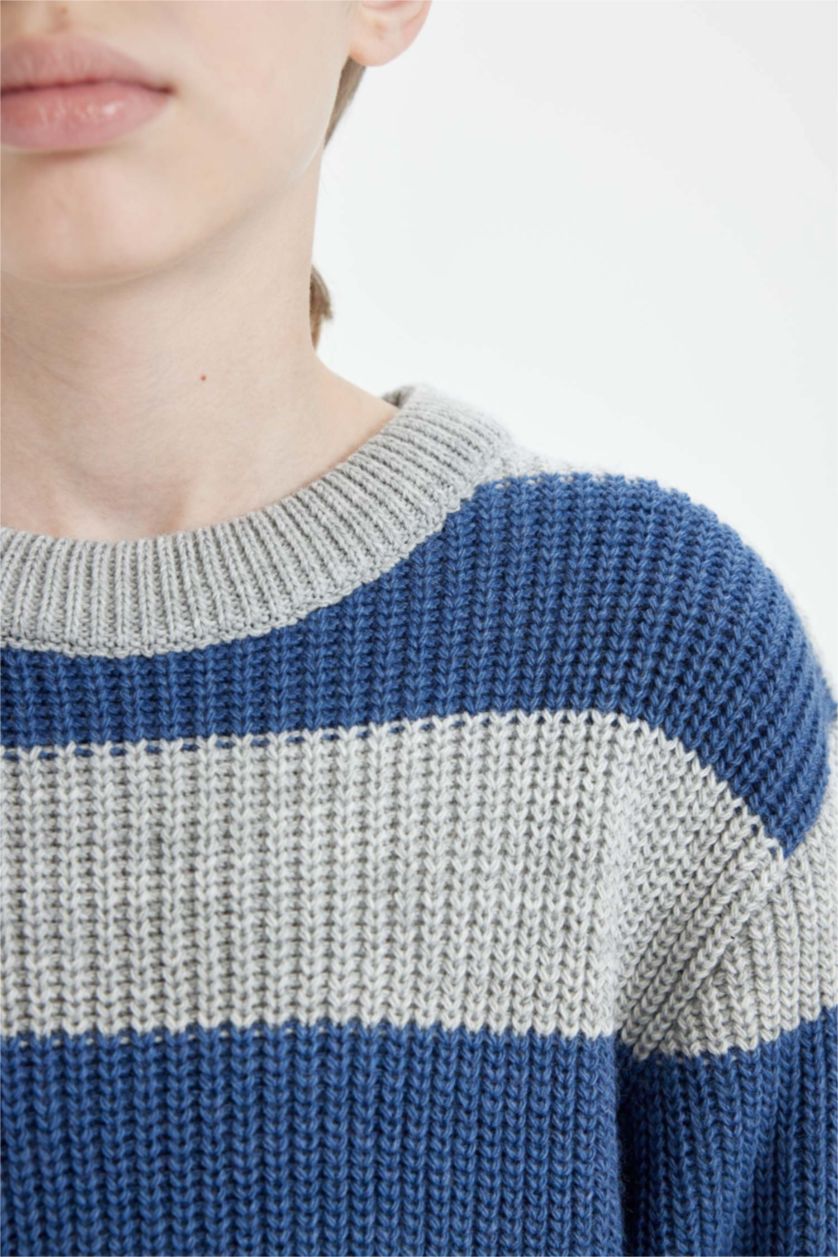 GARÇONS Gris Foncé Pull en Tricot Rayé à Col rond pour Garçon