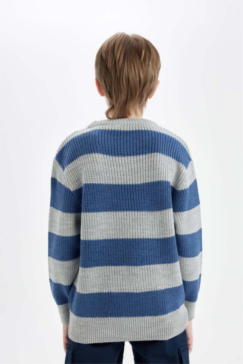 GARÇONS Gris Foncé Pull en Tricot Rayé à Col rond pour Garçon