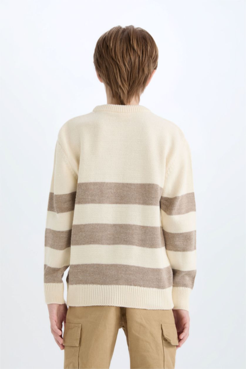 GARÇONS Écru Pull Tricot Rayé à Col rond pour Garçon