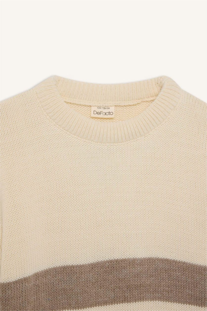 GARÇONS Écru Pull Tricot Rayé à Col rond pour Garçon