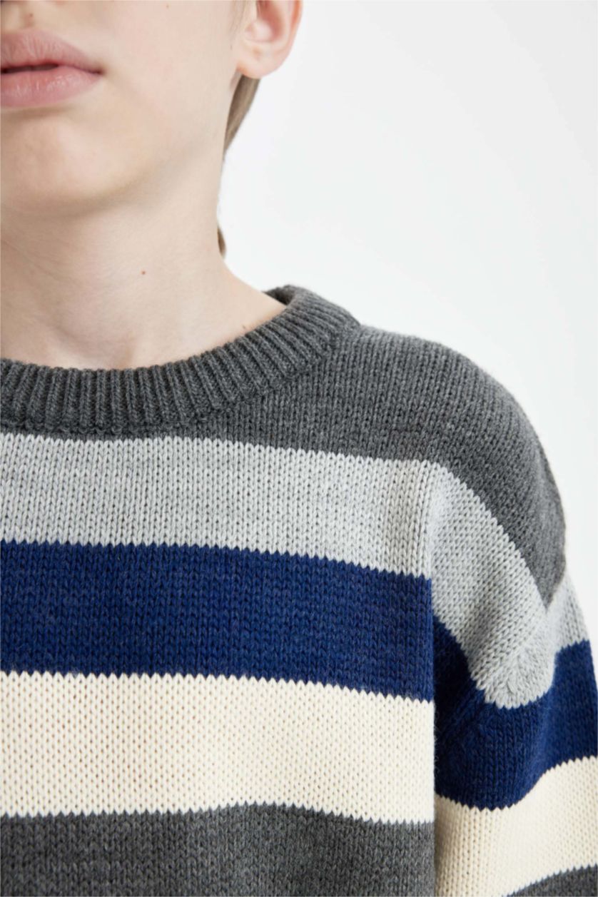 GARÇONS Marin Pull en tricot à Col rond Rayé pour Garçon