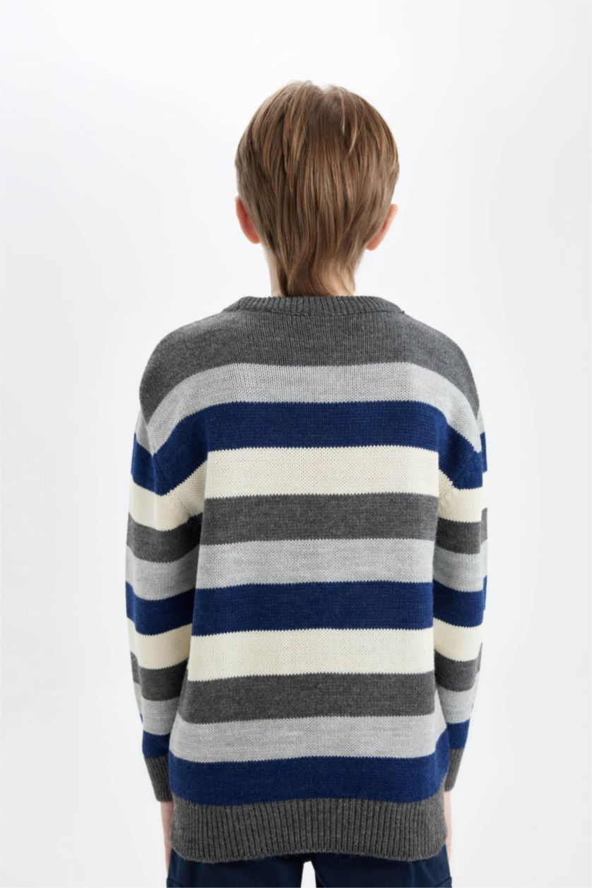 GARÇONS Marin Pull en tricot à Col rond Rayé pour Garçon