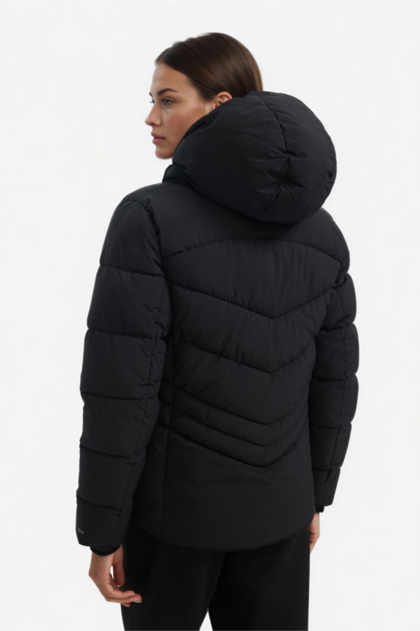 WOMAN Black Waterproof Regular Fit Hooded Zip-Up Puffer Jacket