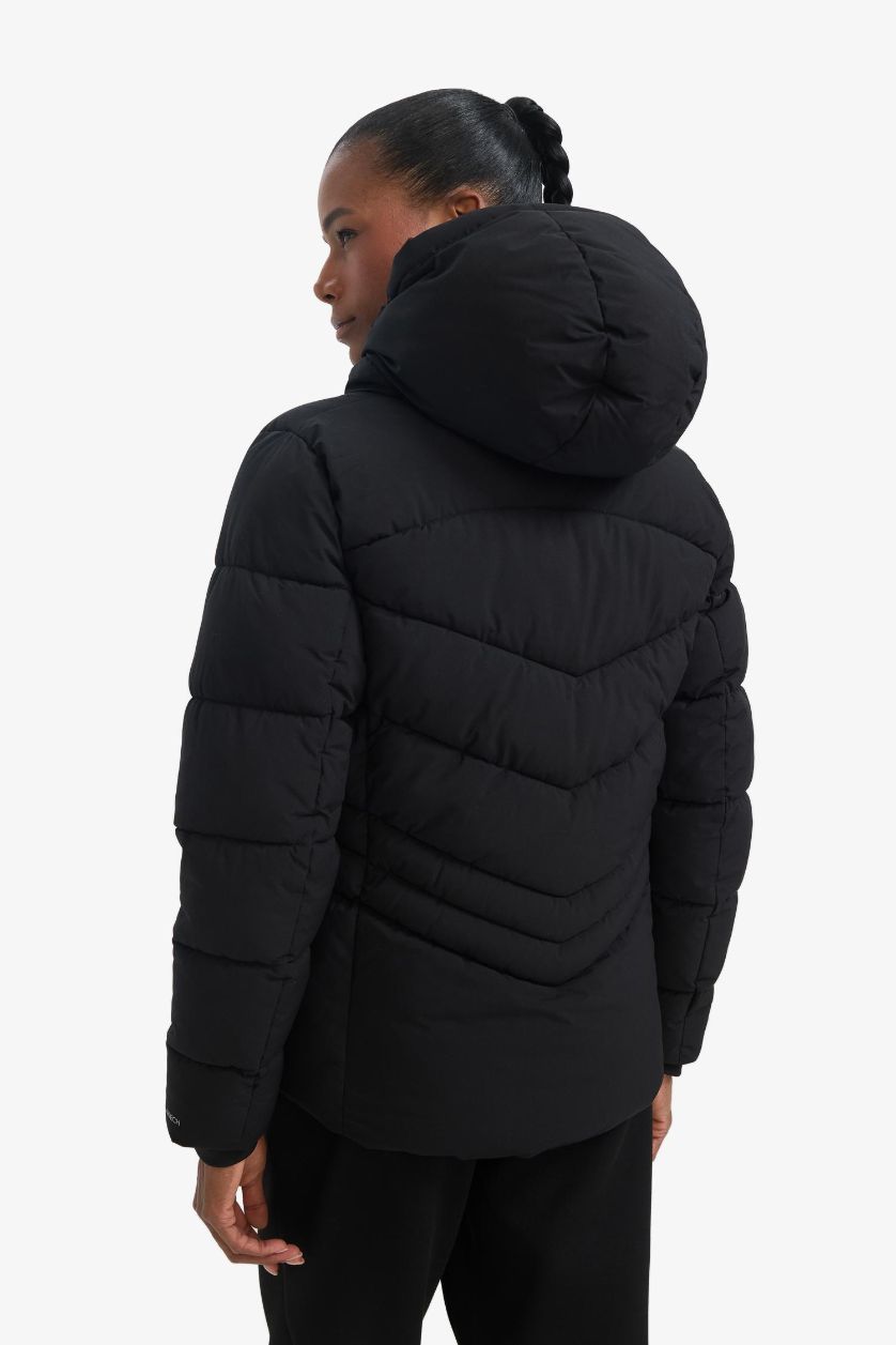 حريمي أسود جاكيت بامب وتر بروف قصة عادية بكابيشون