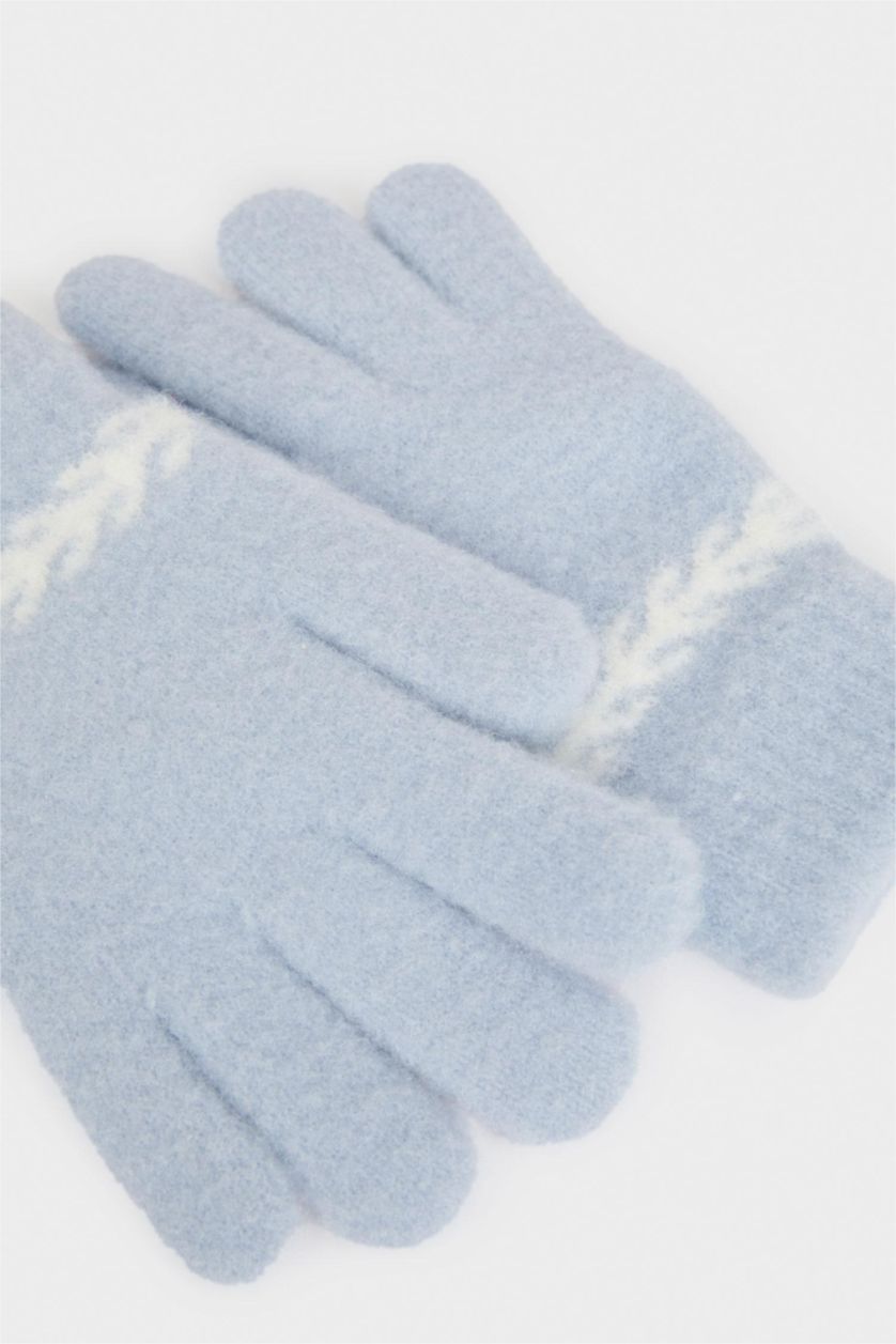 Kız Çocuk - Genç Kız Mavi Triko Eldiven Kız Çocuk