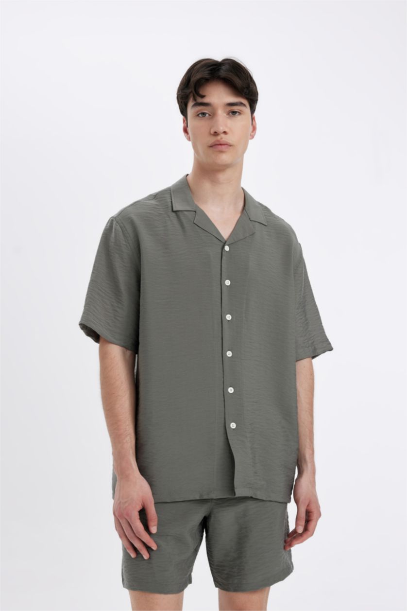 MAN Khaki Relax Fit Polo Neck Short Sleeve Shirt