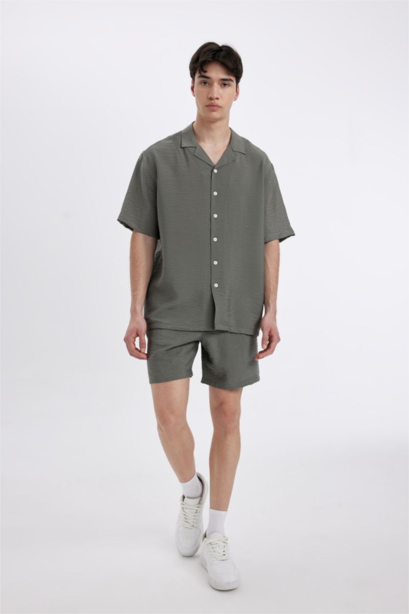 MAN Khaki Relax Fit Polo Neck Short Sleeve Shirt