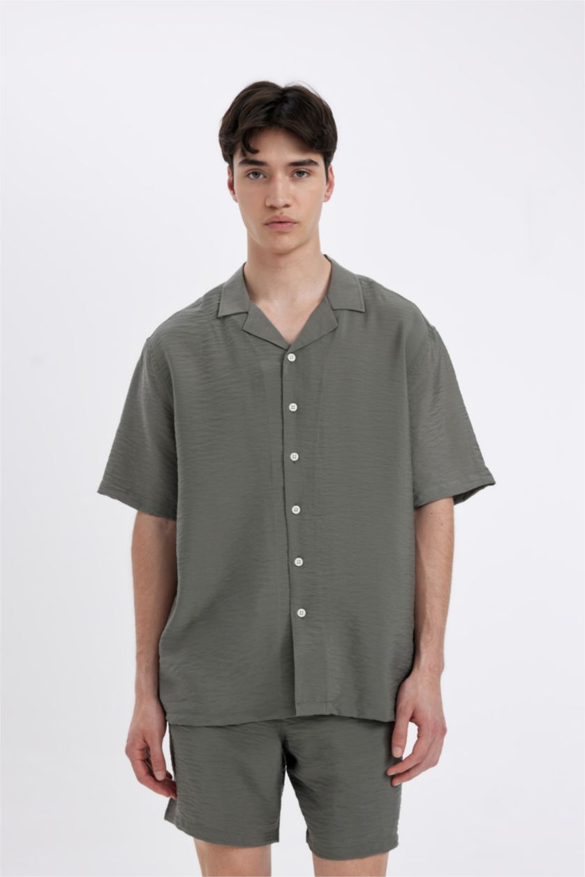 MAN Khaki Relax Fit Polo Neck Short Sleeve Shirt