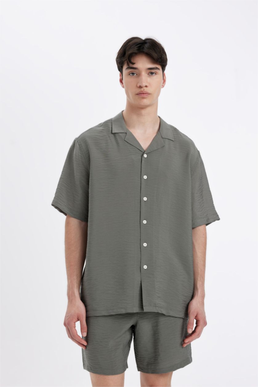 MAN Khaki Relax Fit Polo Neck Short Sleeve Shirt