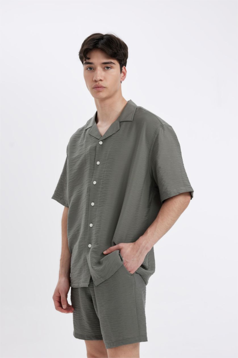 MAN Khaki Relax Fit Polo Neck Short Sleeve Shirt