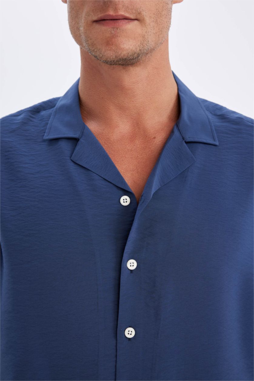 رجال كحلي قميص بولو نص ردن قصة مريحة