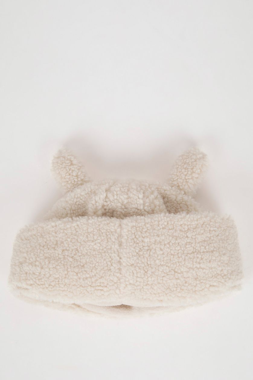 Kız Bebek Beyaz 3D Triko Bere Kız Bebek