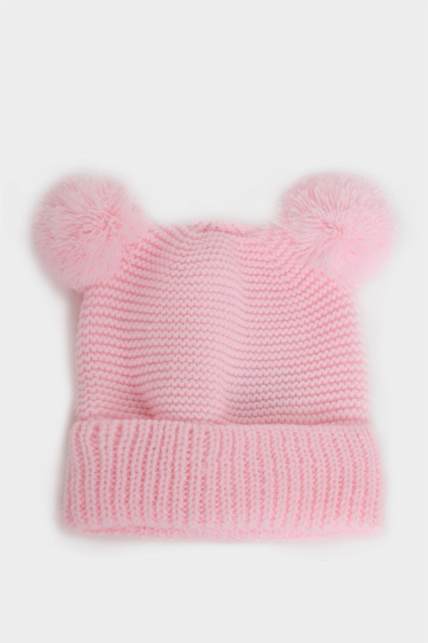 Baby Girls Pink Girl Baby Pompom Eared Knitted Beanie