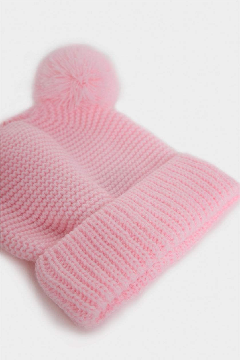 Baby Girls Pink Girl Baby Pompom Eared Knitted Beanie