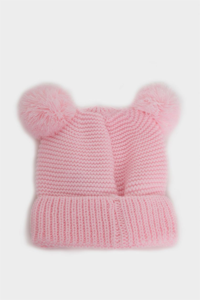 Baby Girls Pink Girl Baby Pompom Eared Knitted Beanie