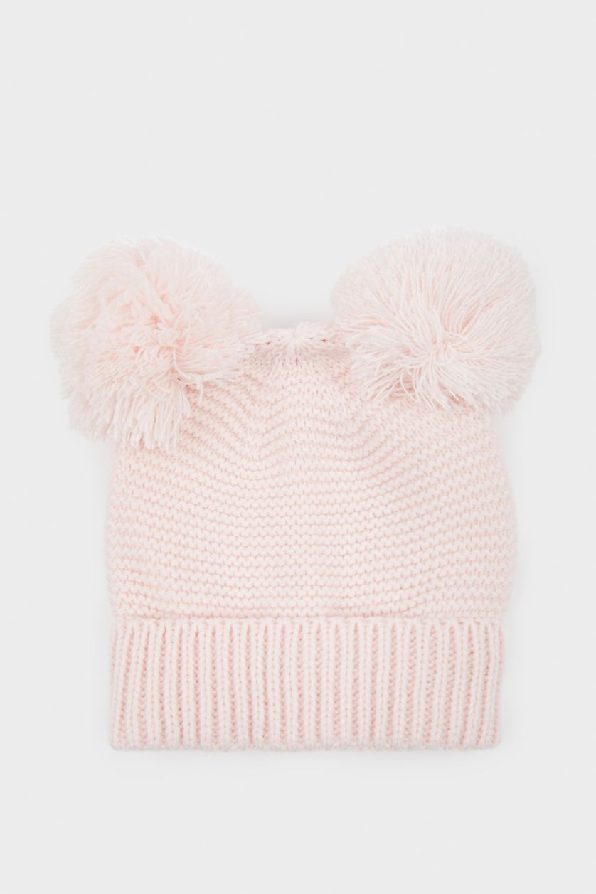 Kız Bebek Pembe Ponponlu Triko Bere Kız Bebek