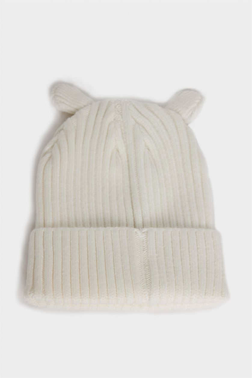 Baby Girl White Baby Girl Eared Knitted Beanie