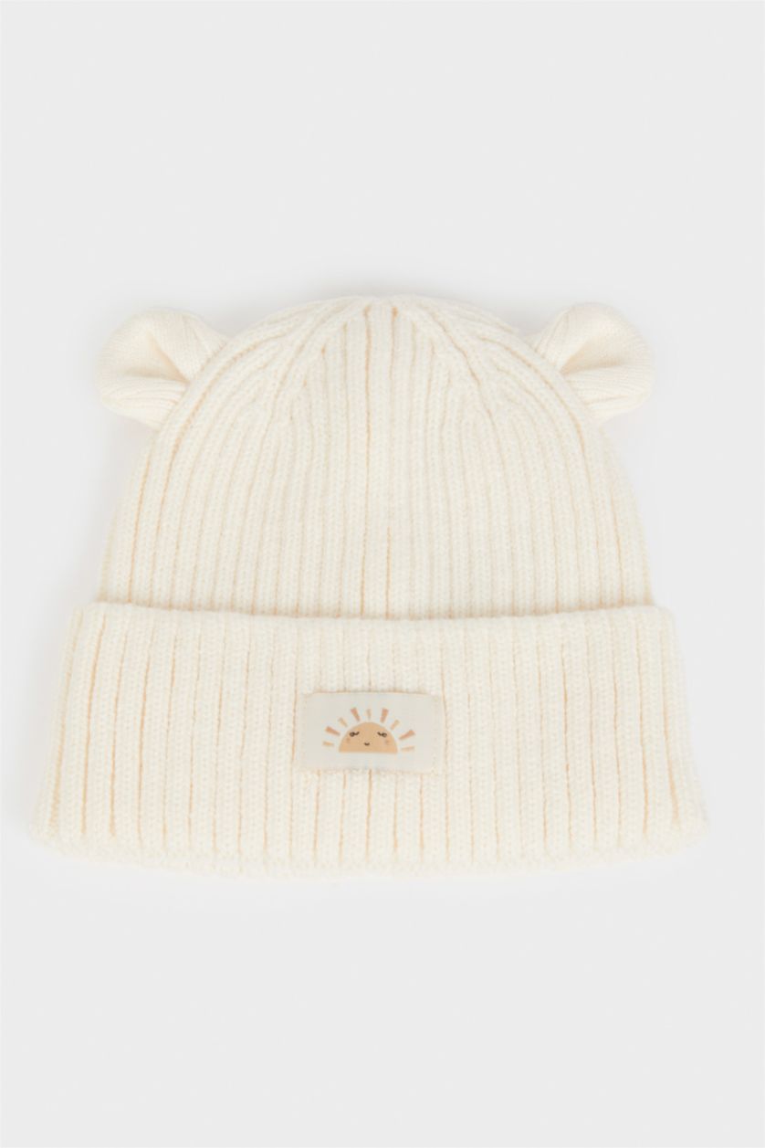 BABY GIRL Ecru Baby Girl Woven Label Knitted Beanie