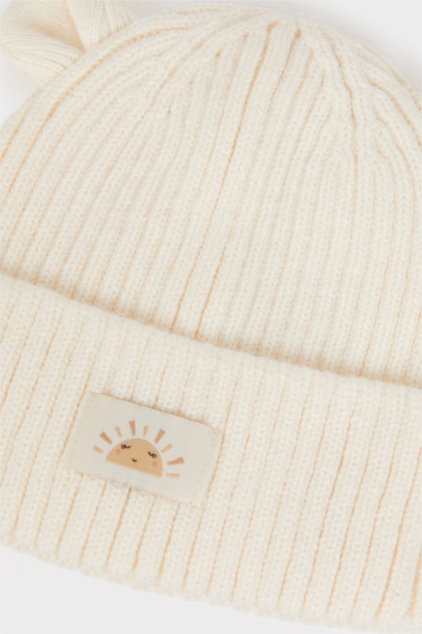 BABY GIRL Ecru Baby Girl Woven Label Knitted Beanie