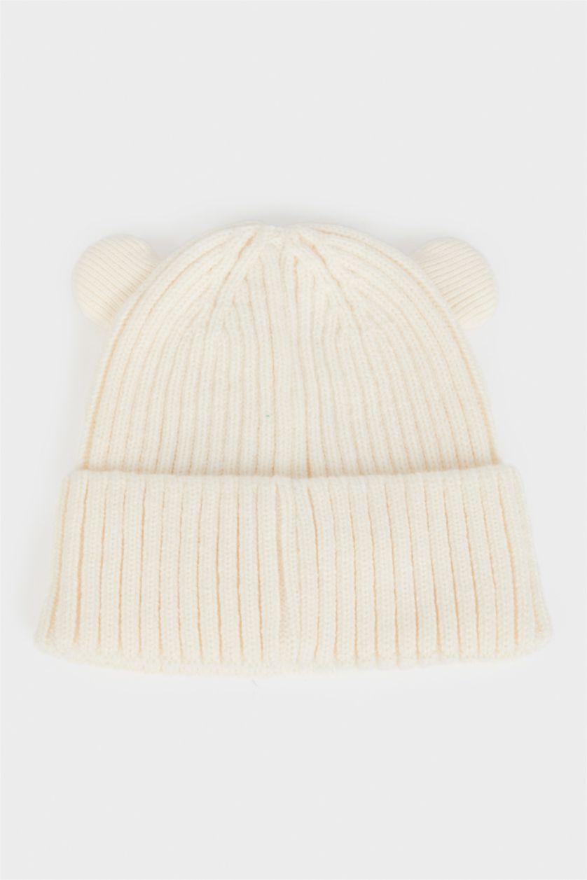 BABY GIRL Ecru Baby Girl Woven Label Knitted Beanie