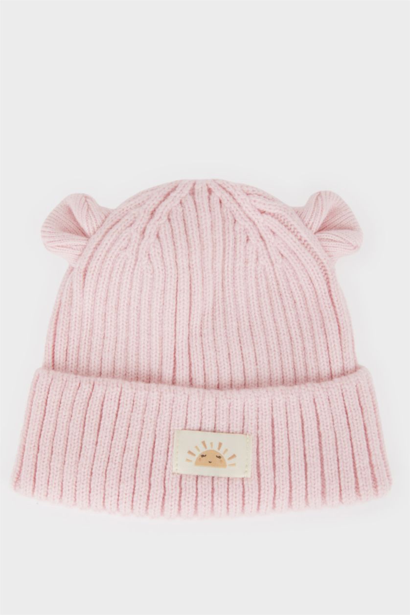 Малыши девочки Светло-розовый Девочка Младенец Трикотажная Шапка с Нашивкой и Ушками