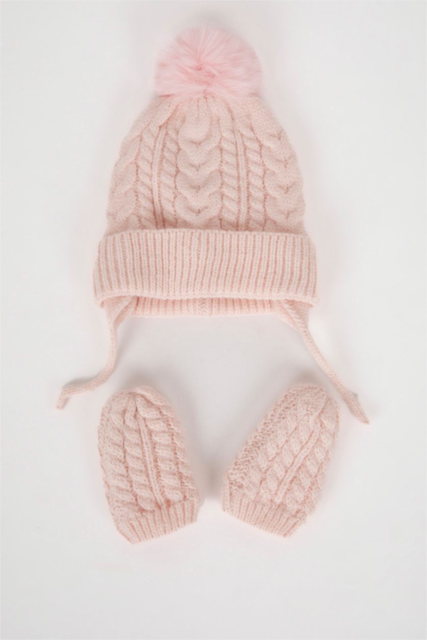 BÉBÉ FILLE Rose Bonnet à Pompon et Gants en tricot pour BéBé Fille