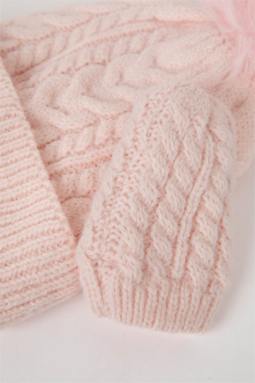 BÉBÉ FILLE Rose Bonnet à Pompon et Gants en tricot pour BéBé Fille