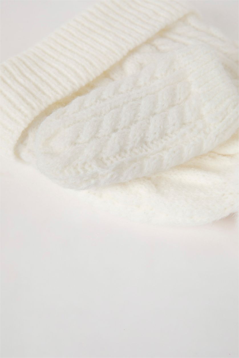 BÉBÉ FILLE Blanc Bonnet à Pompon et Gants en tricot pour BéBé Fille