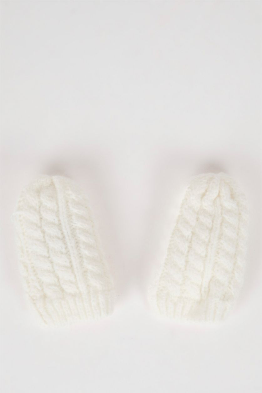 BÉBÉ FILLE Blanc Bonnet à Pompon et Gants en tricot pour BéBé Fille