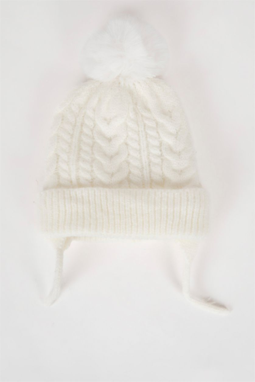 BÉBÉ FILLE Blanc Bonnet à Pompon et Gants en tricot pour BéBé Fille