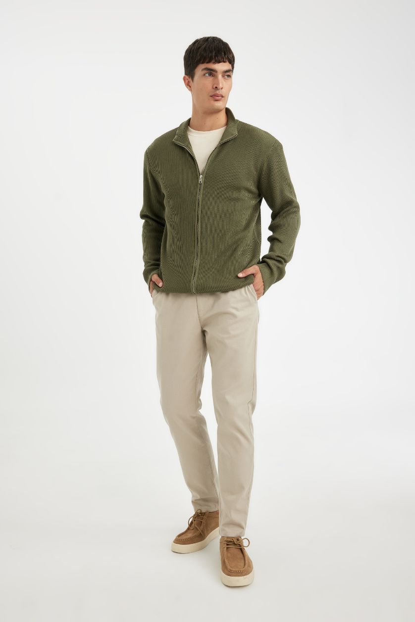 HOMME Kaki Cardigan zippé kaki Coupe standard avec col montant pour Homme