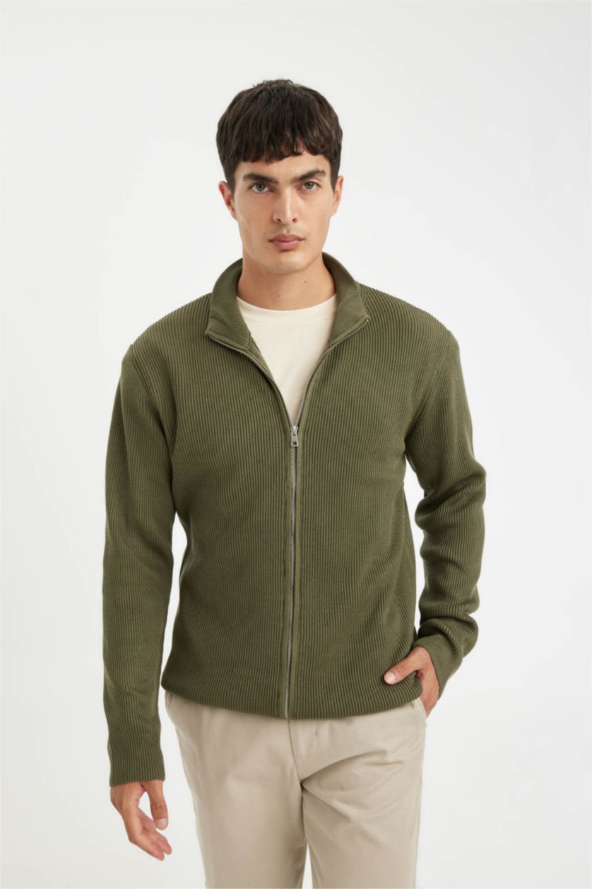 HOMME Kaki Cardigan zippé kaki Coupe standard avec col montant pour Homme