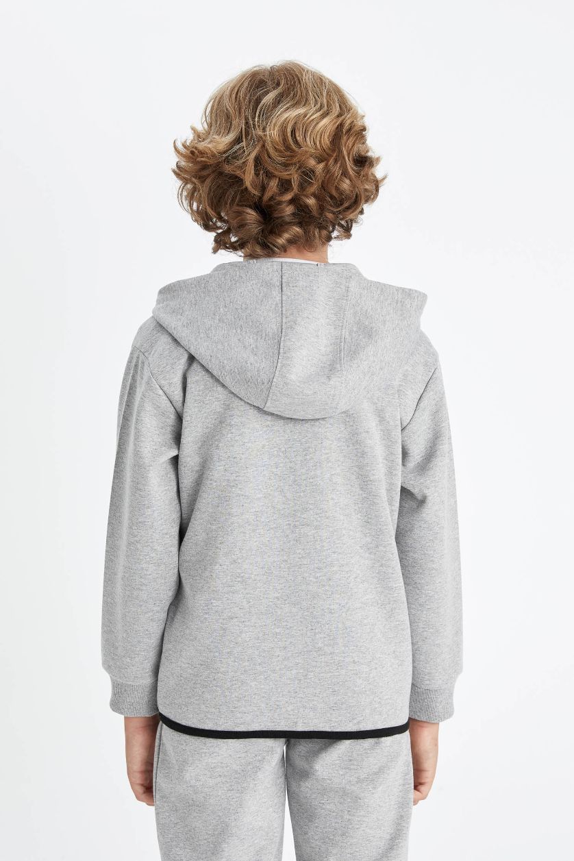 Мальчики и подростки Серый меланж Свитшот базовый с капюшоном на молнии для мальчиков, Школьная коллекция