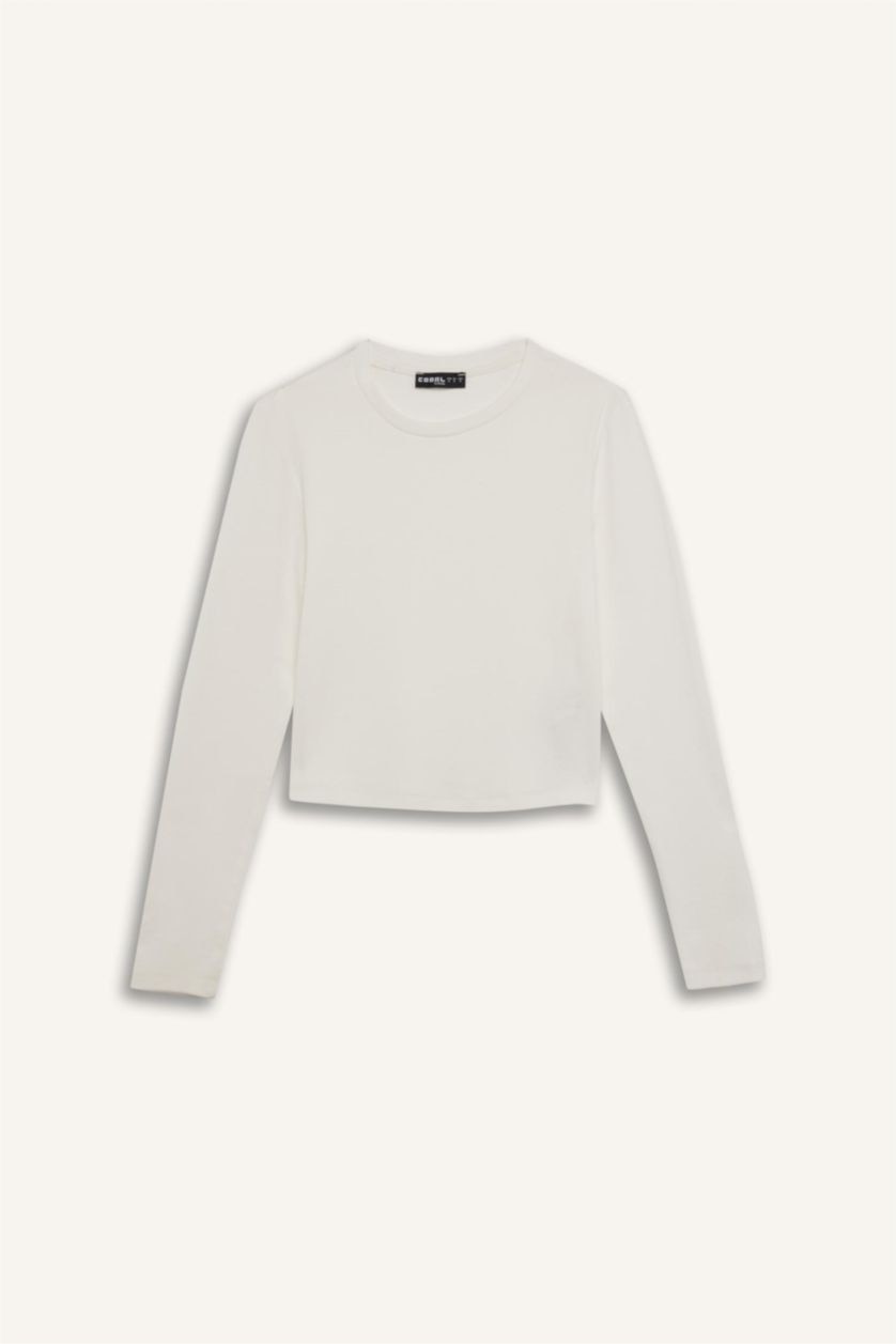 نساء اوف وايت تي شيرت كم طويل مضلع سليم فيت