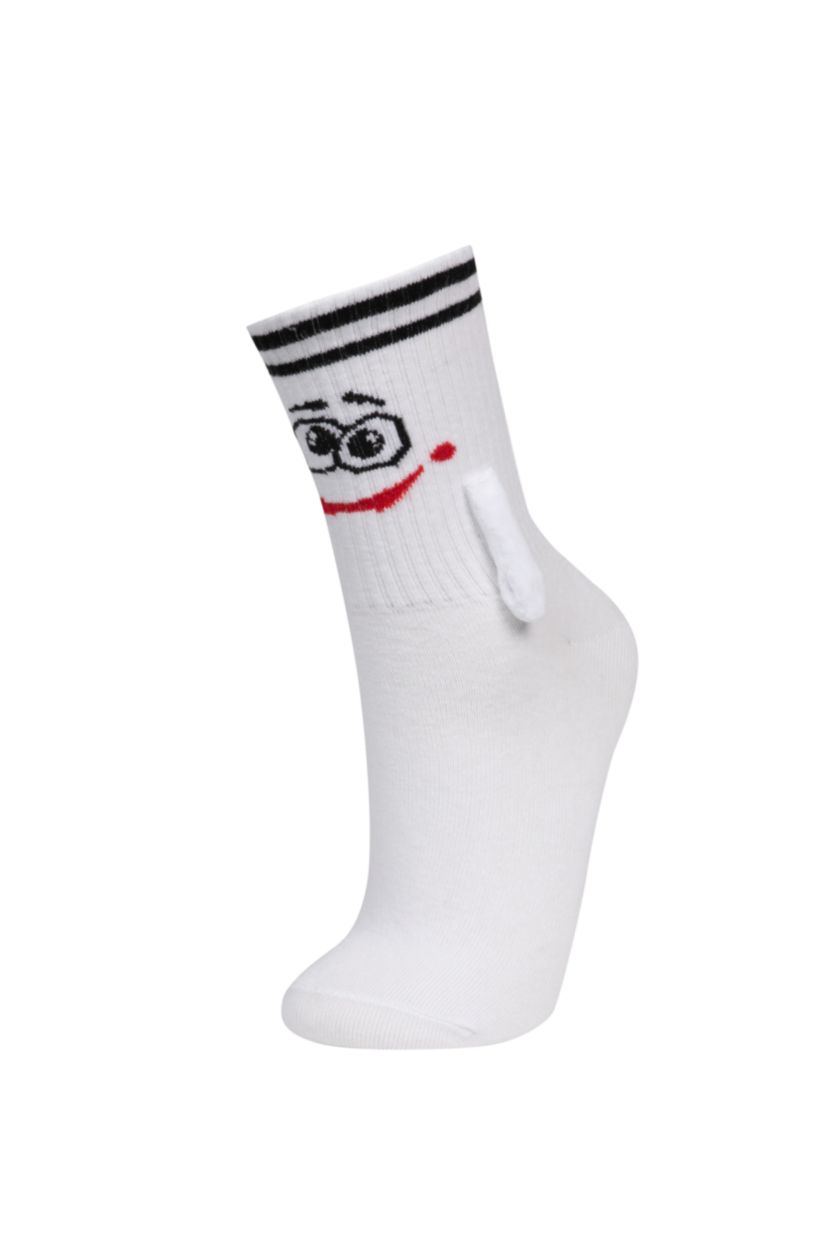 FEMME Blanc Chaussettes longues en coton à motif pour femme