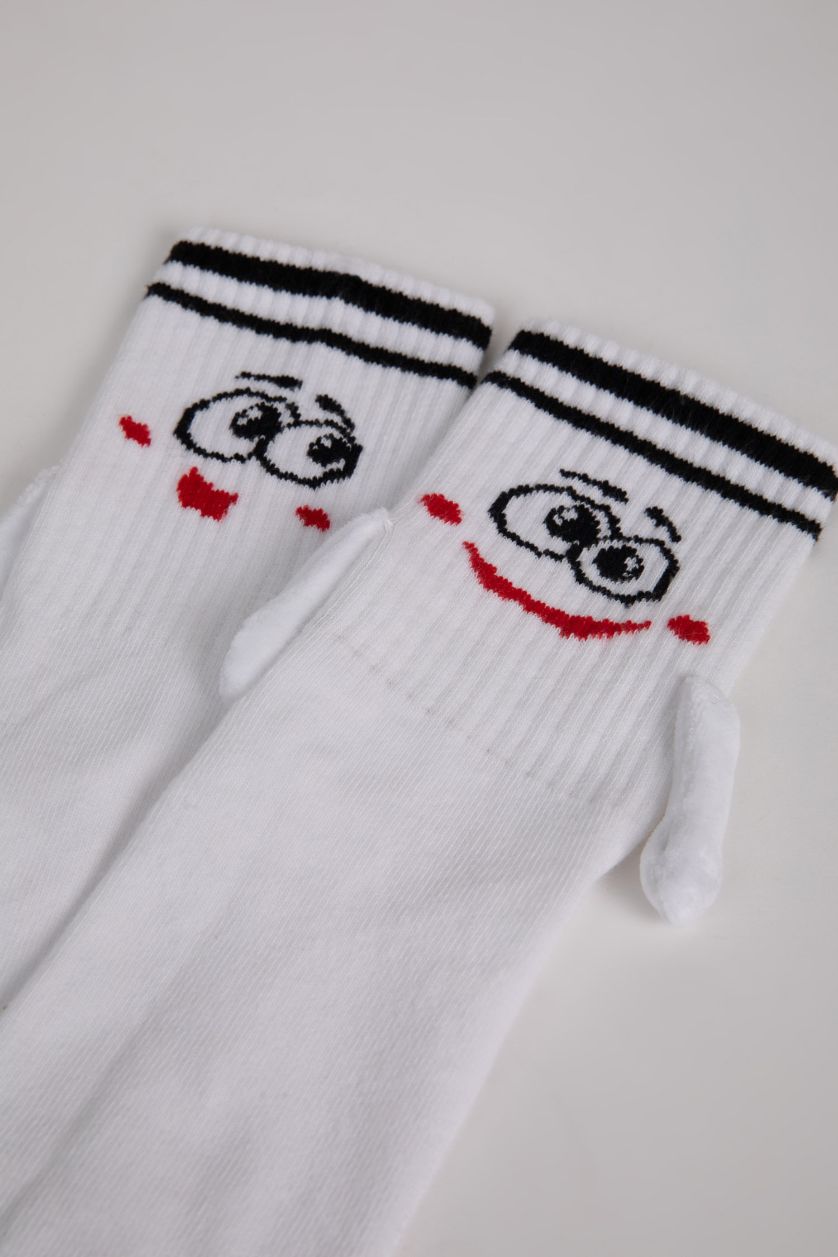 FEMME Blanc Chaussettes longues en coton à motif pour femme