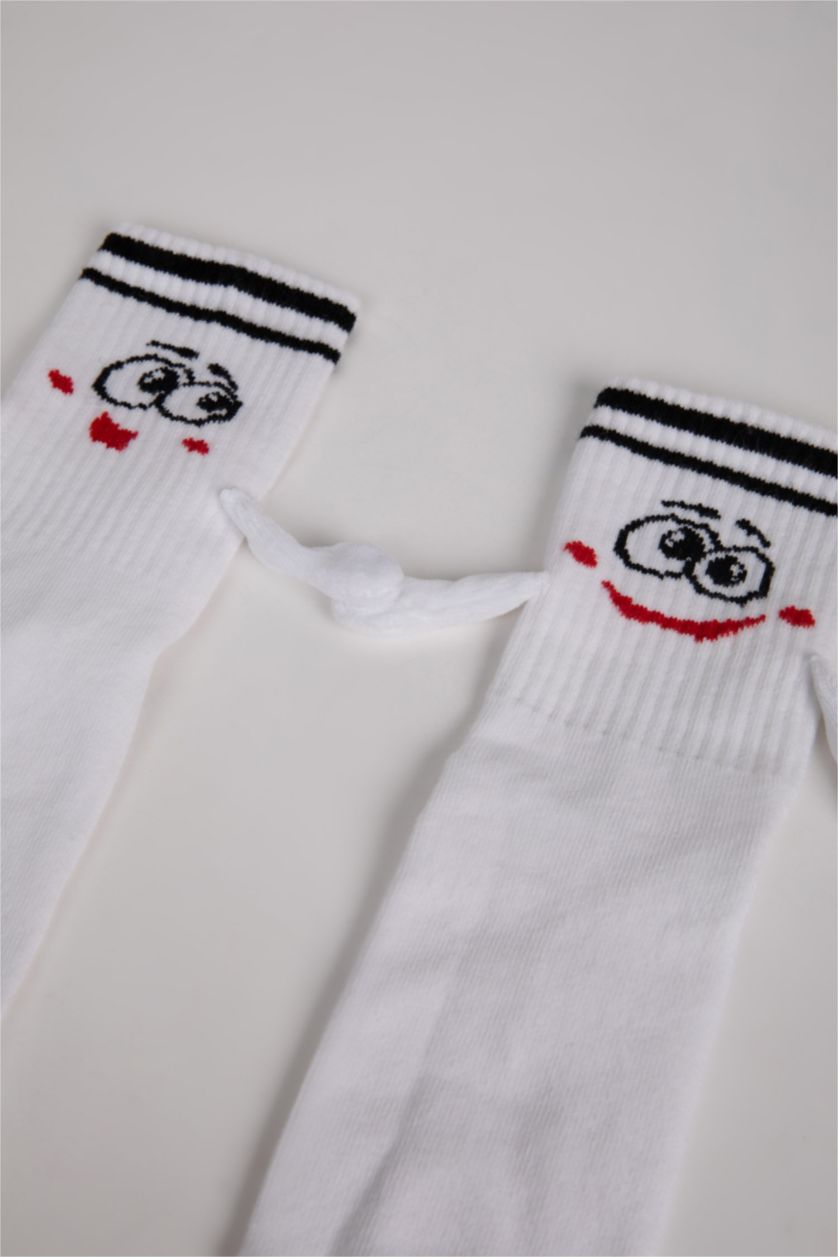 FEMME Blanc Chaussettes longues en coton à motif pour femme