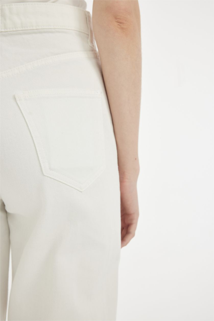 حريمي أبيض (000) بنطلون جينز وايد ليج برجل واسع وخصر عالي