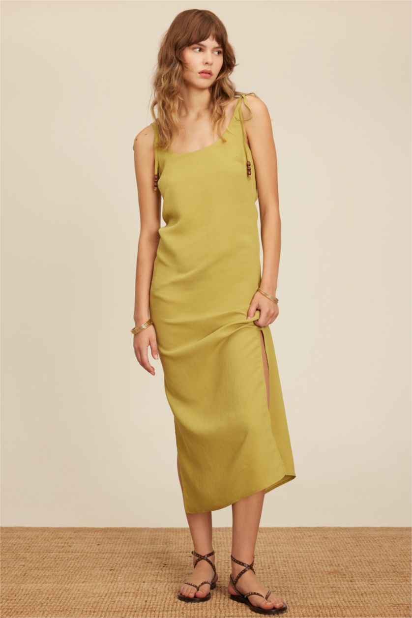 WOMAN Khaki Straight Fit Round Neck Modal Strap Maxi Dress