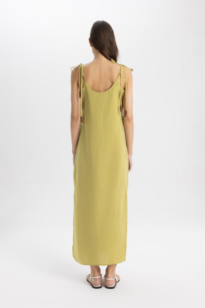 WOMAN Khaki Straight Fit Round Neck Modal Strap Maxi Dress