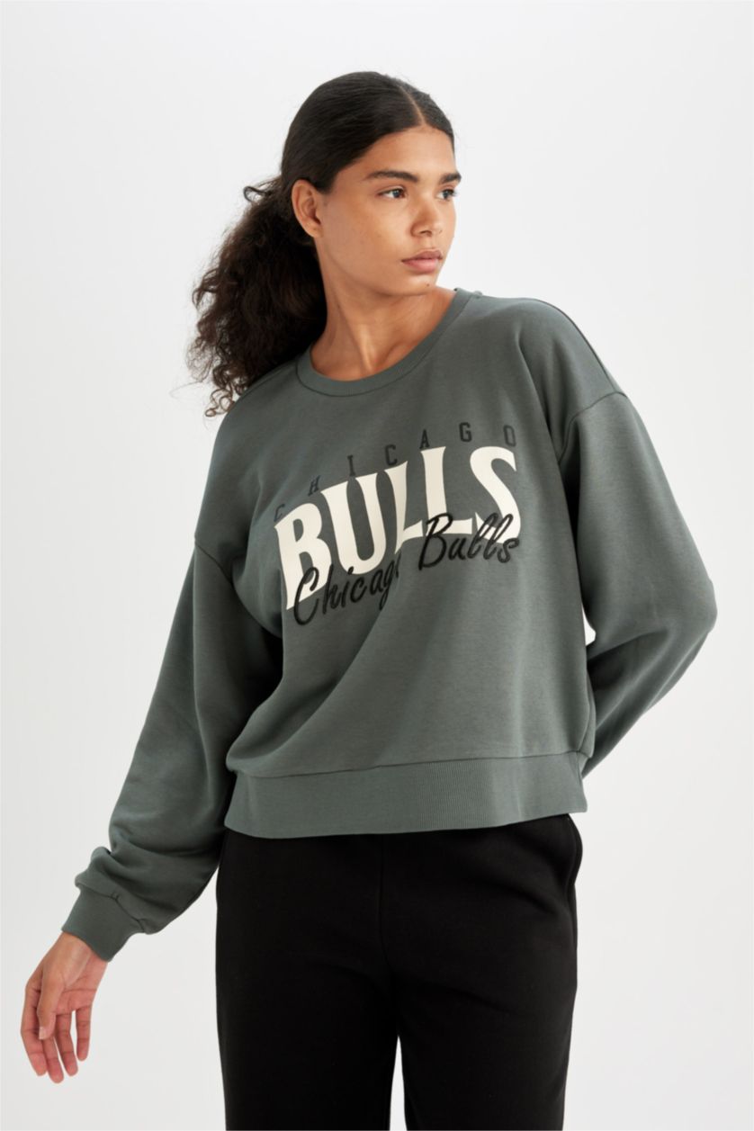 Женщины Темный петроль Свитшот NBA Chicago Bulls, DeFactoFit