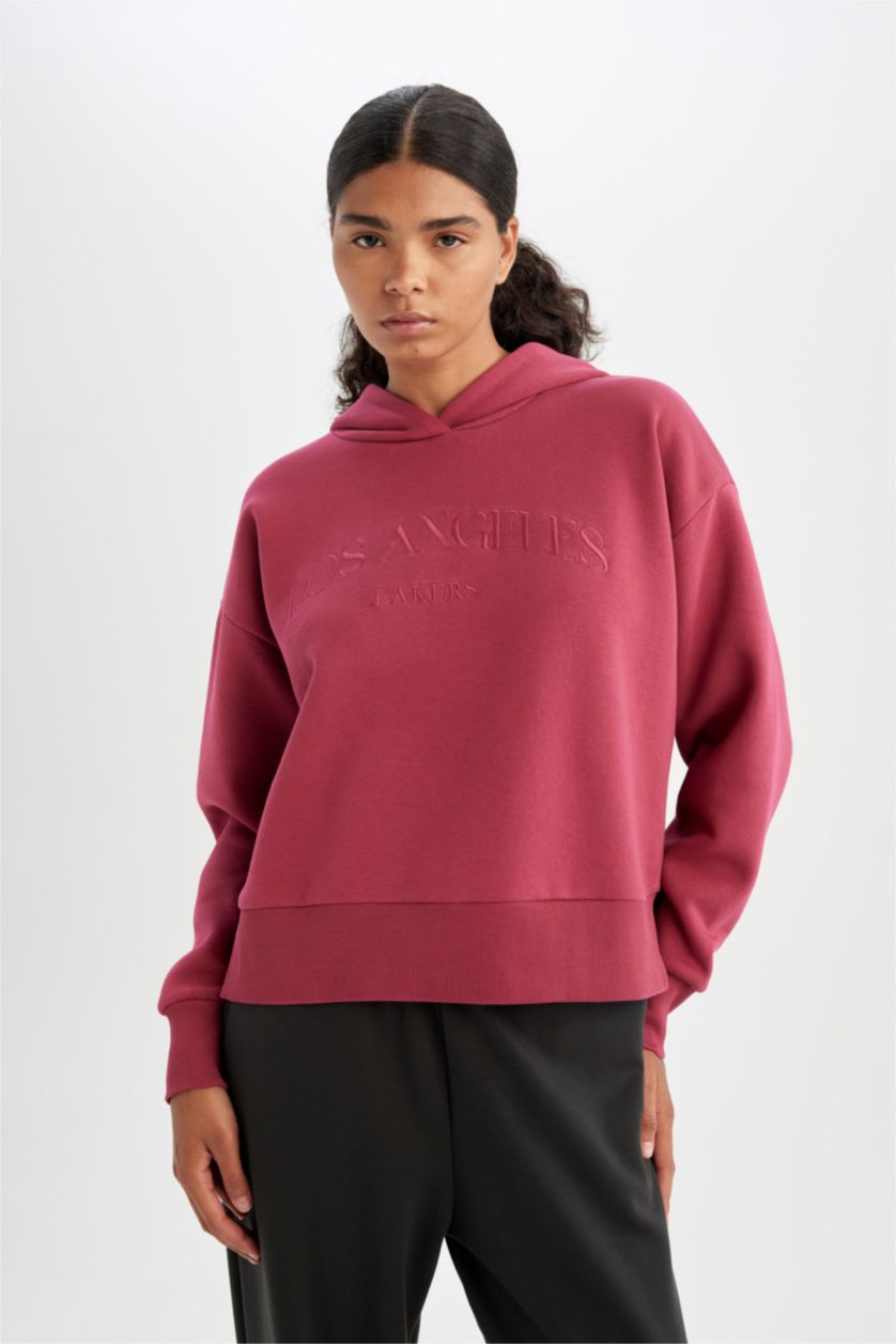 Kadın Bordo NBA Los Angeles Lakers Kapüşonlu Kalın Sweatshirt