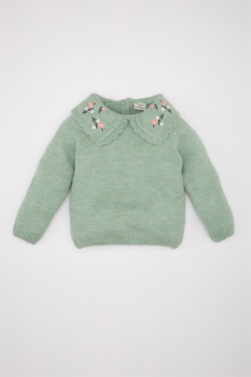 BABY GIRL Mint Baby Girl Floral Large Collar Pullover