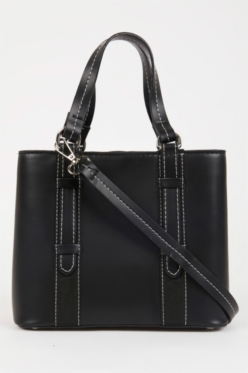 Women Black Faux Leather Hand Bag