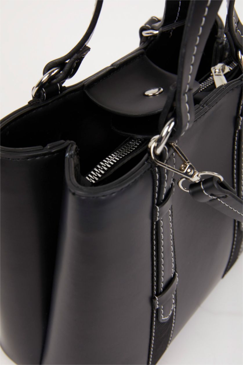 Women Black Faux Leather Hand Bag
