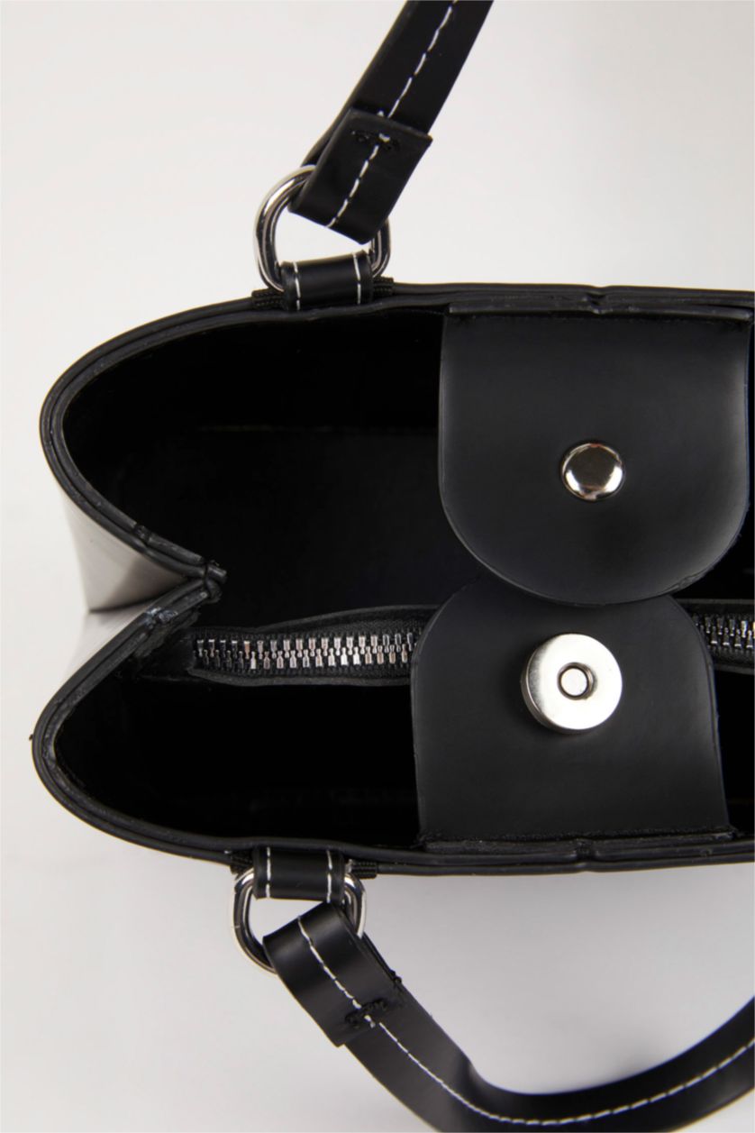 Women Black Faux Leather Hand Bag