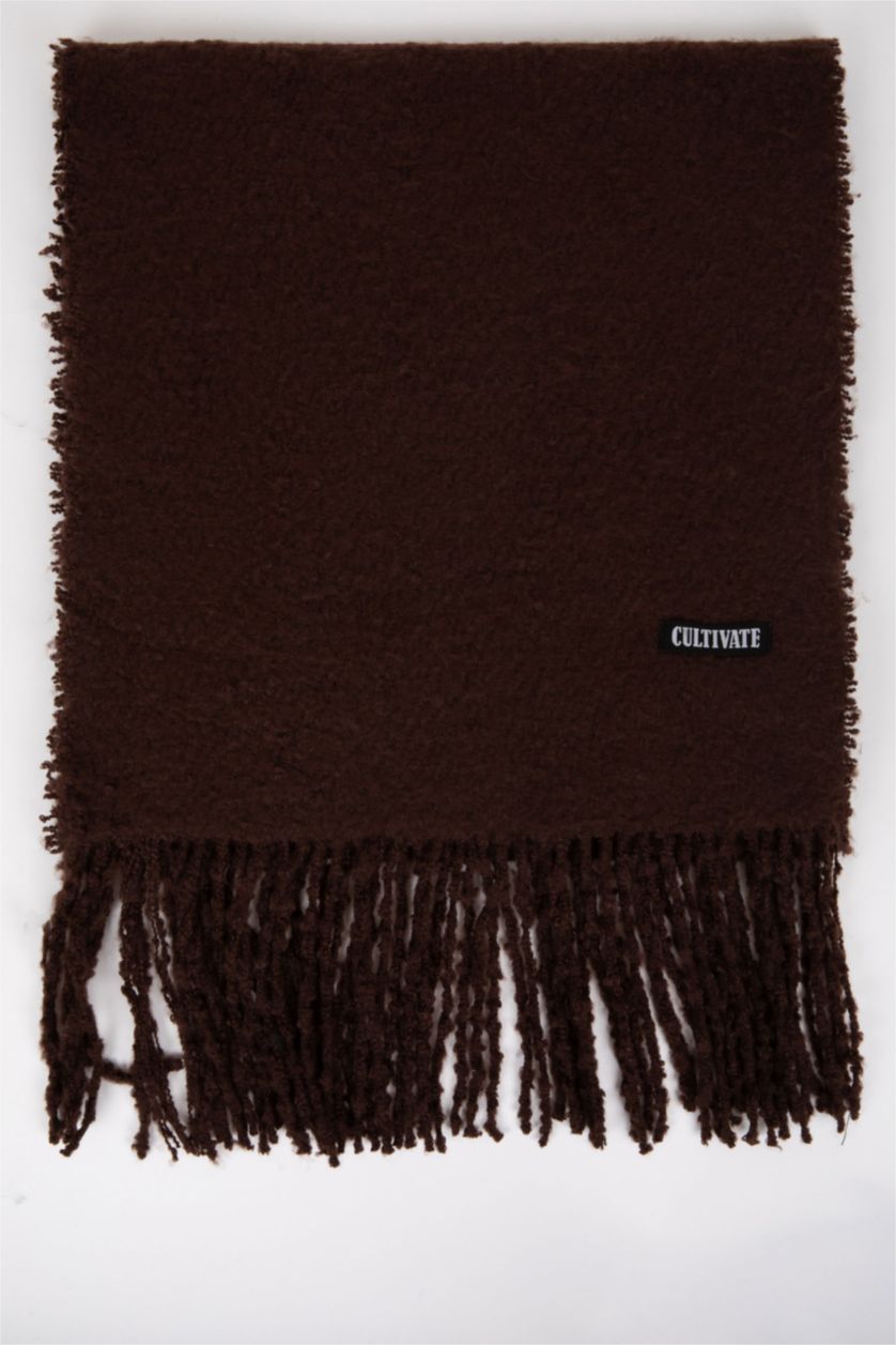 Erkek Kahve Erkek Etiket Detaylı Dokuma Atkı