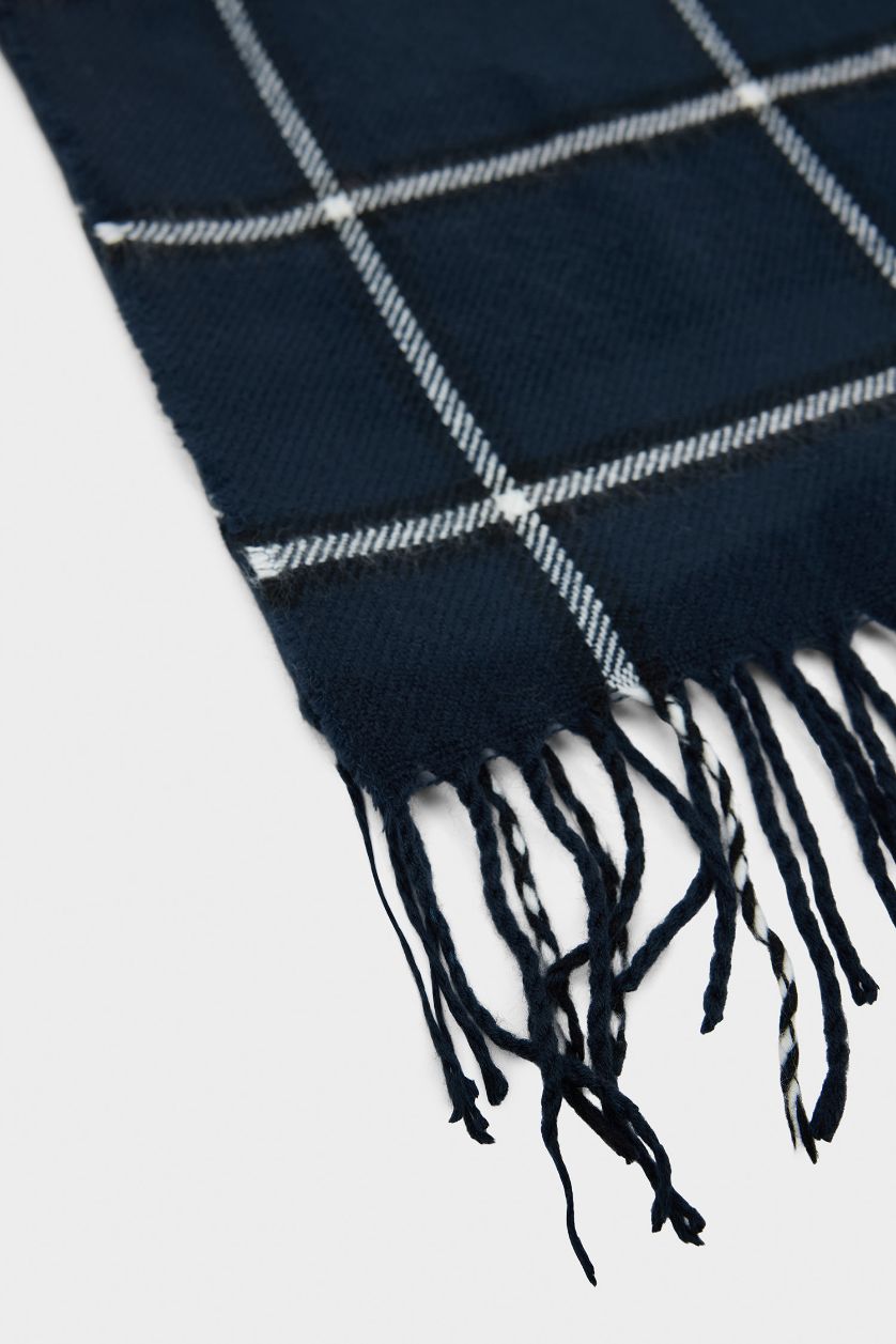 Erkek İndigo Erkek Kareli Dokuma Atkı