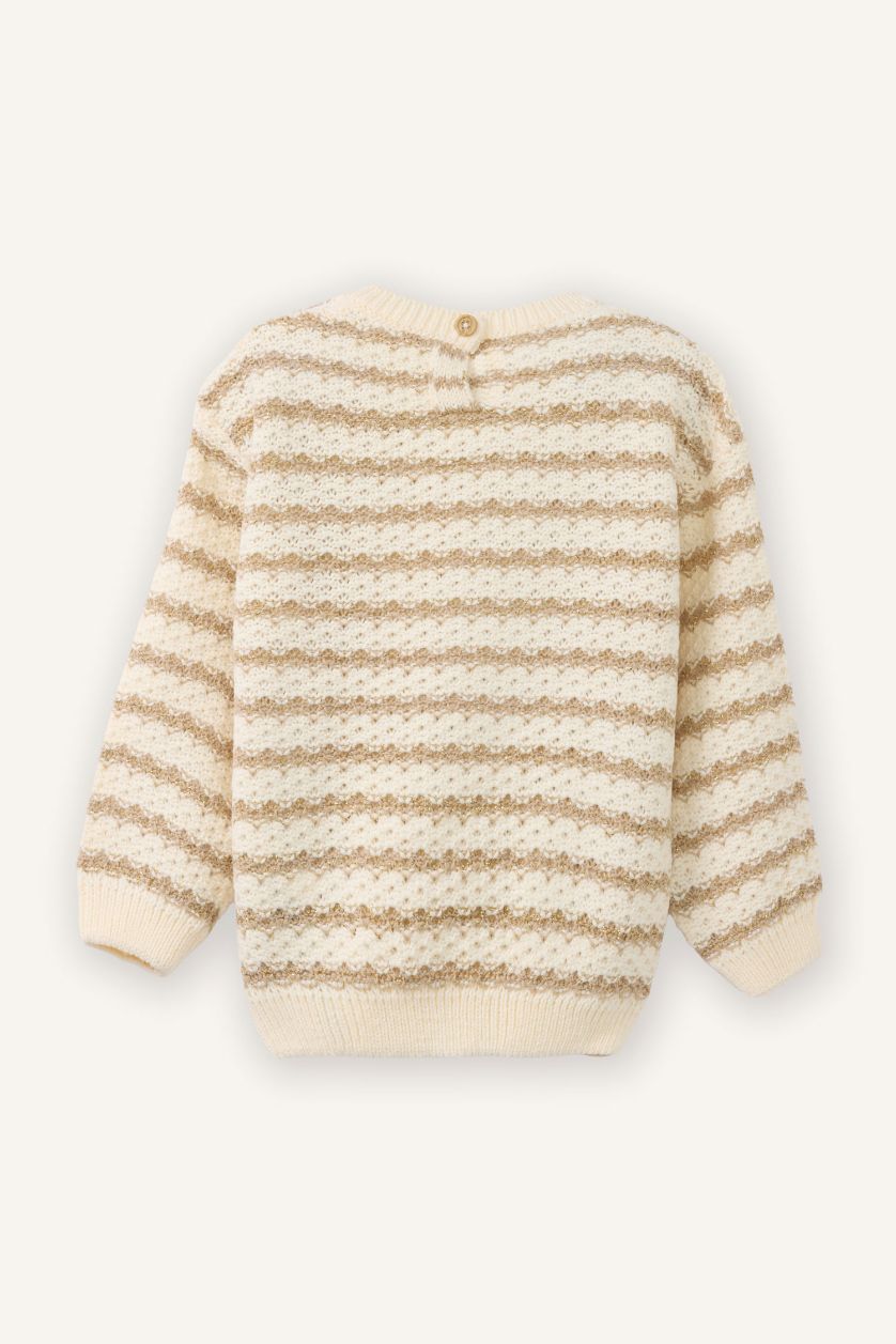 BÉBÉ FILLE Écru Pull en tricot rayé à col rond en maille texturée pour Bébé Fille